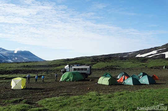 camp at the foot of volcano Gorely