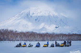 the group at the foot of Avacha volcano in winter