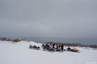 travelling in snowmobile sledges.