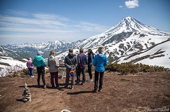 enjoying views of the volcano