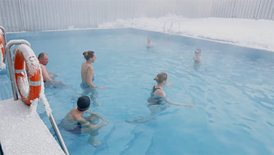 swimming at the base in the pool.